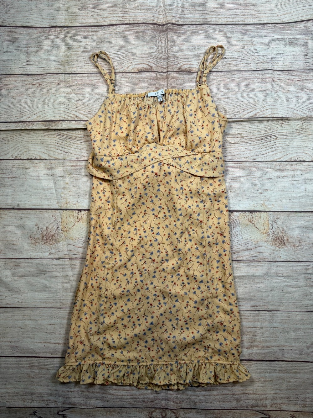 Cottage Coquette Yellow Floral Spaghetti-Strap Smocked Open Back Mini Sun Dress